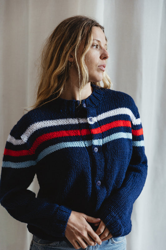 80's Frenchy Hand Knit Striped Cardigan