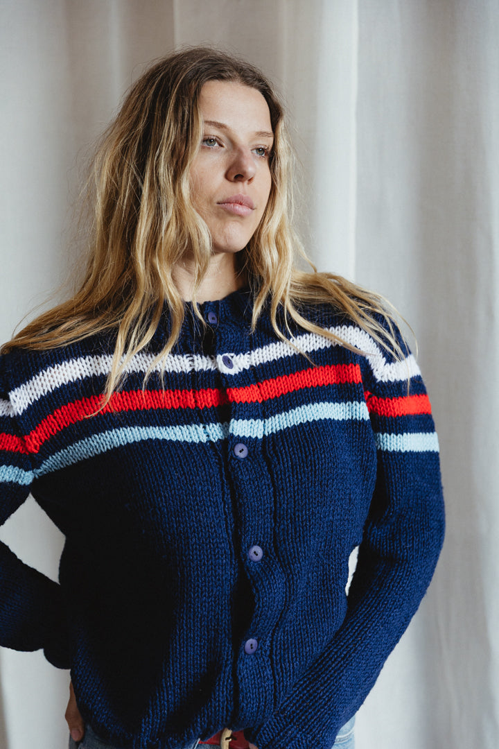 80's Frenchy Hand Knit Striped Cardigan