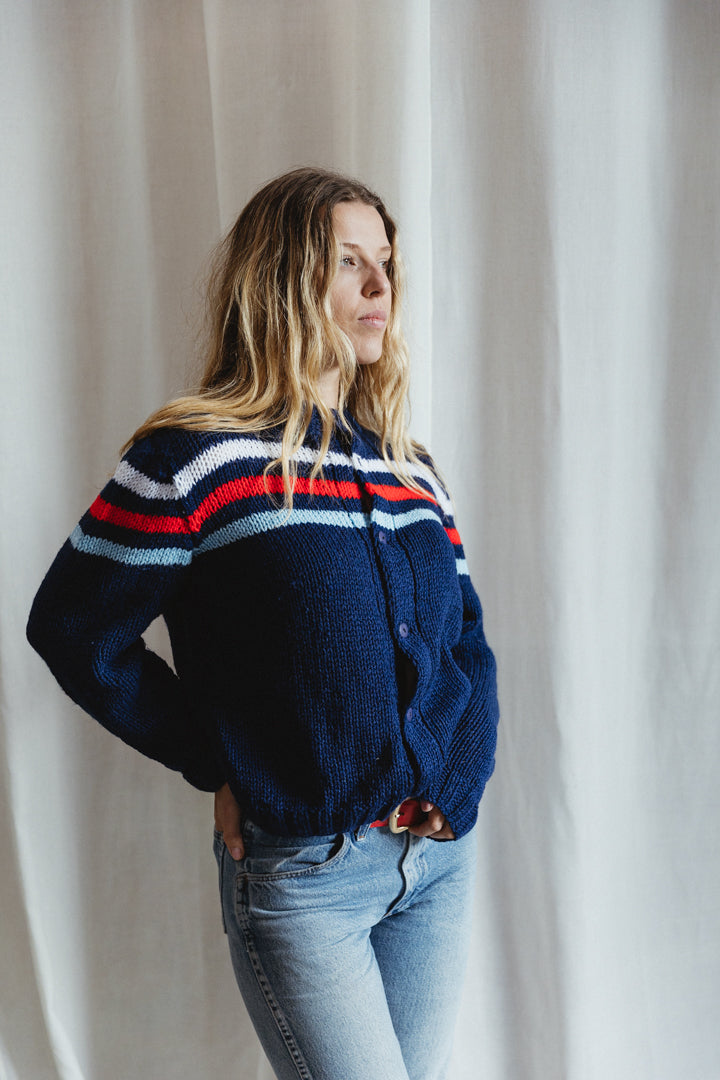 80's Frenchy Hand Knit Striped Cardigan