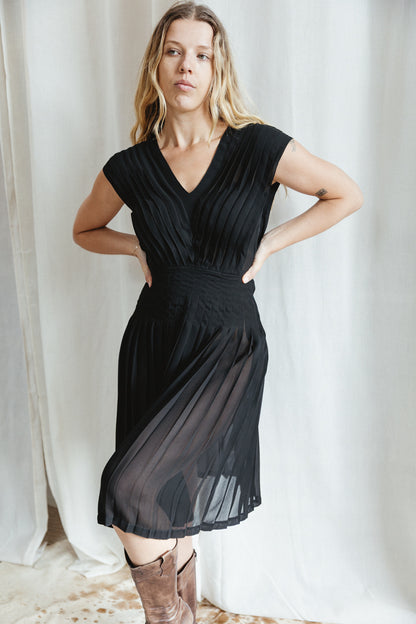 1930’s Black Sheer Pleated Dress