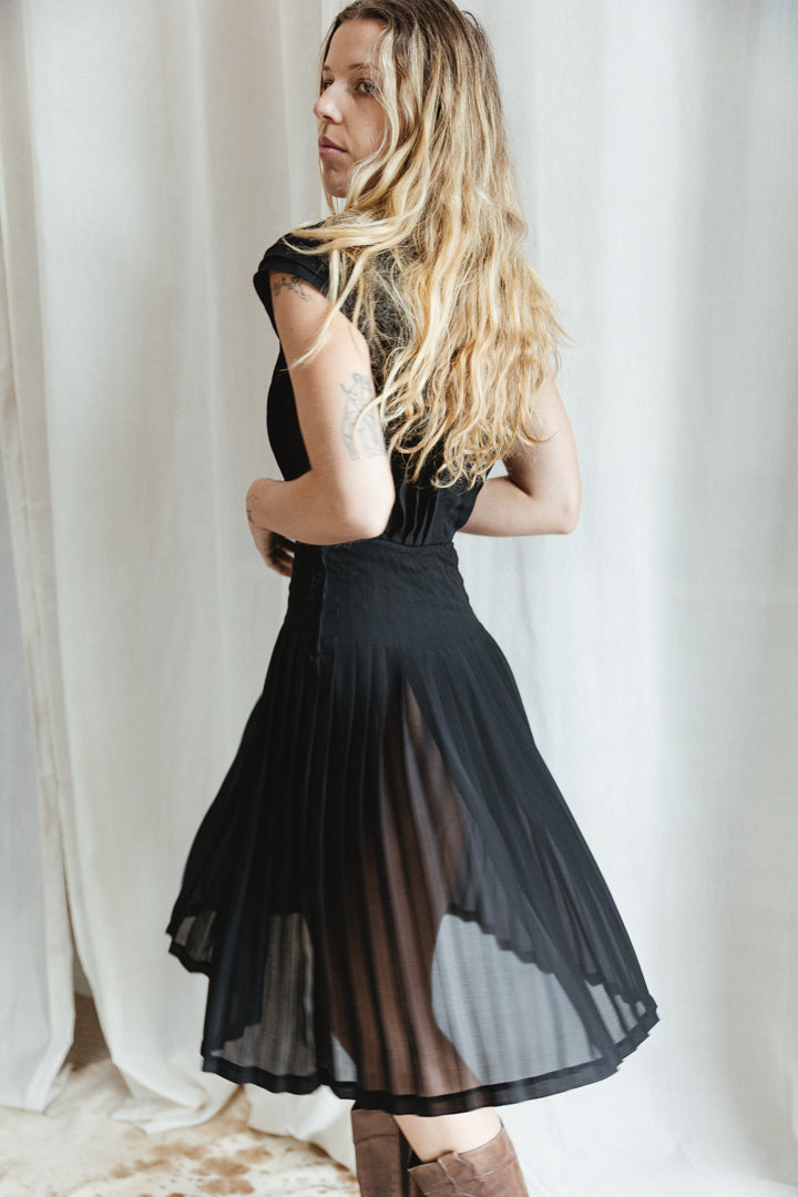 1930’s Black Sheer Pleated Dress
