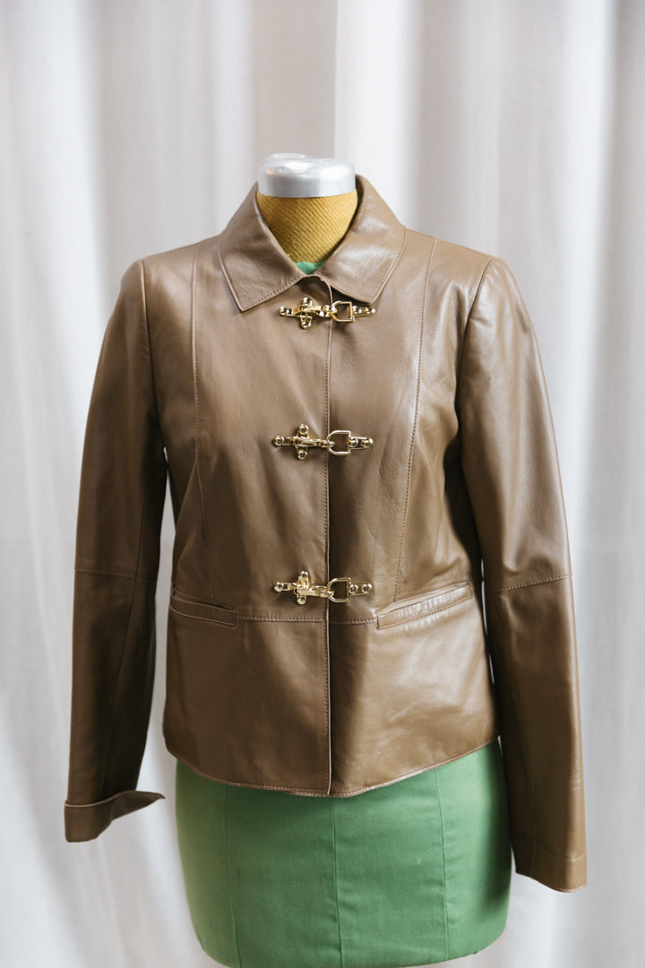 90's Brown Fireman Clasp Leather Jacket