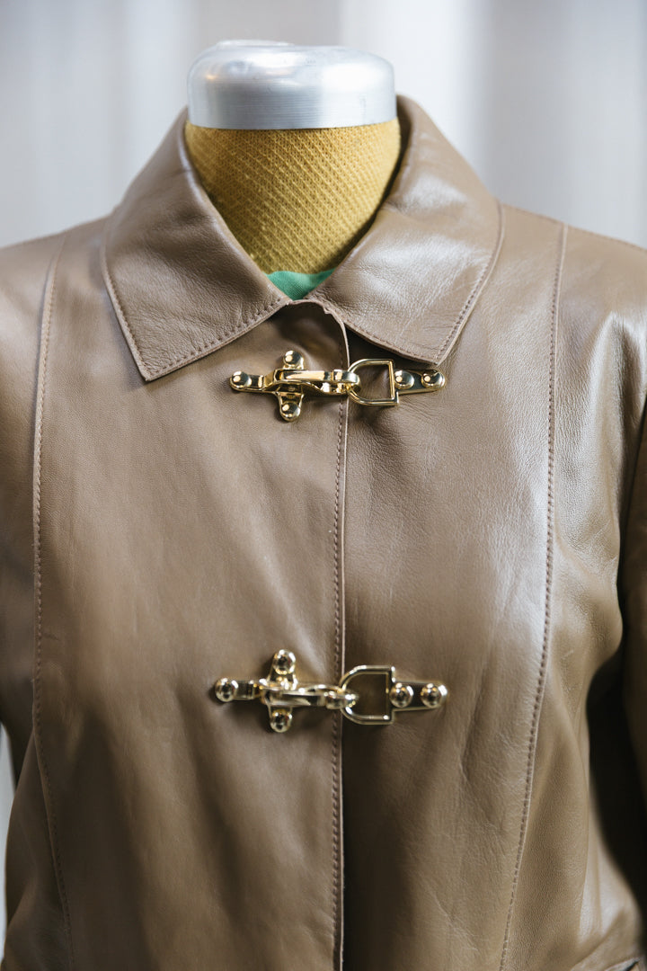 90's Brown Fireman Clasp Leather Jacket