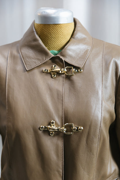 90's Brown Fireman Clasp Leather Jacket