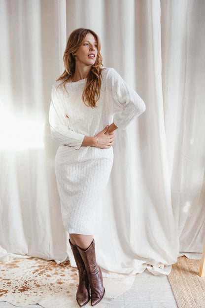 Italian 80's Miss Helen White Knit Dress