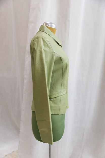 90's Italian Sage Green Leather Zip Jacket