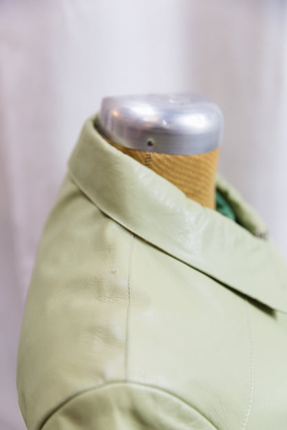 90's Italian Sage Green Leather Zip Jacket
