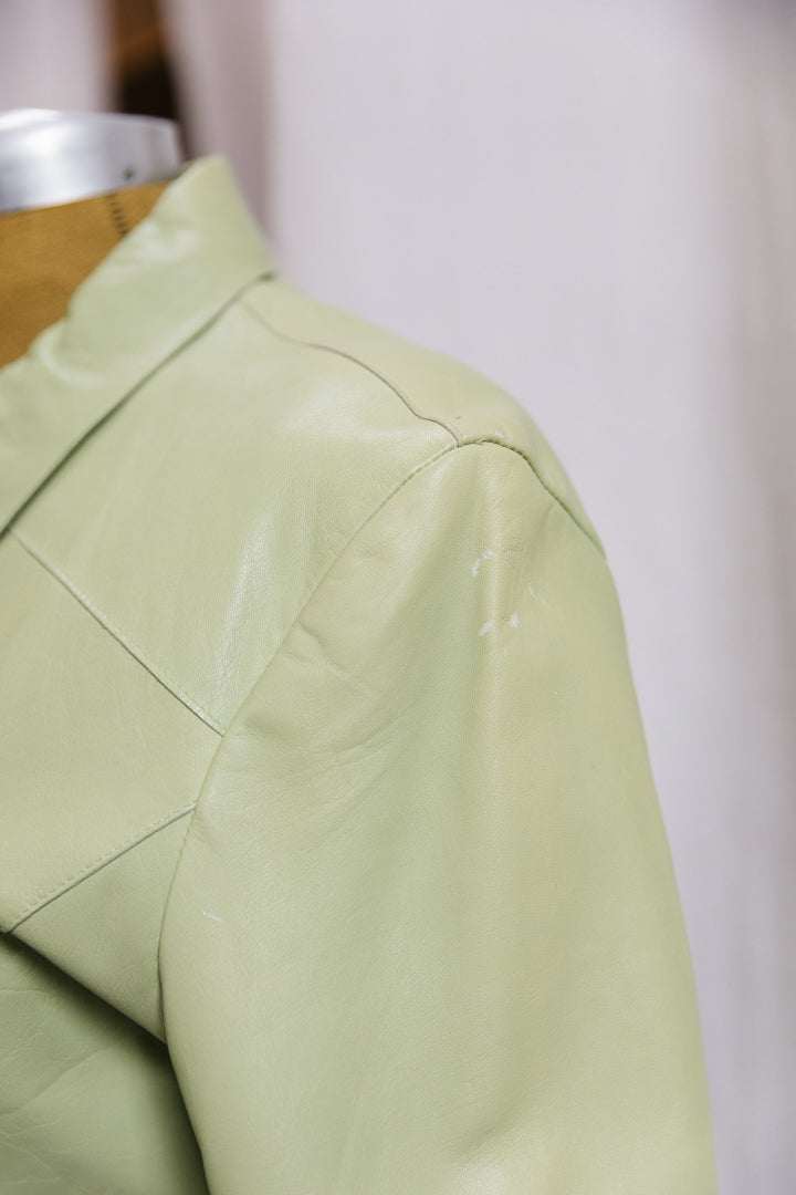 90's Italian Sage Green Leather Zip Jacket
