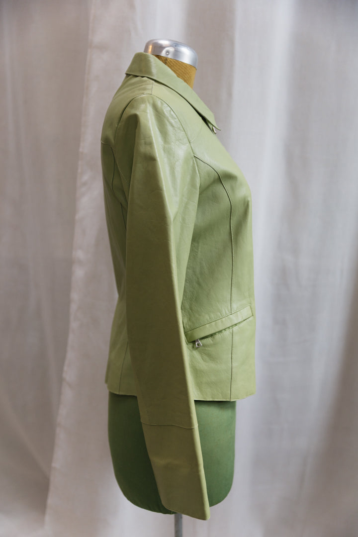 90's Italian Sage Green Leather Zip Jacket