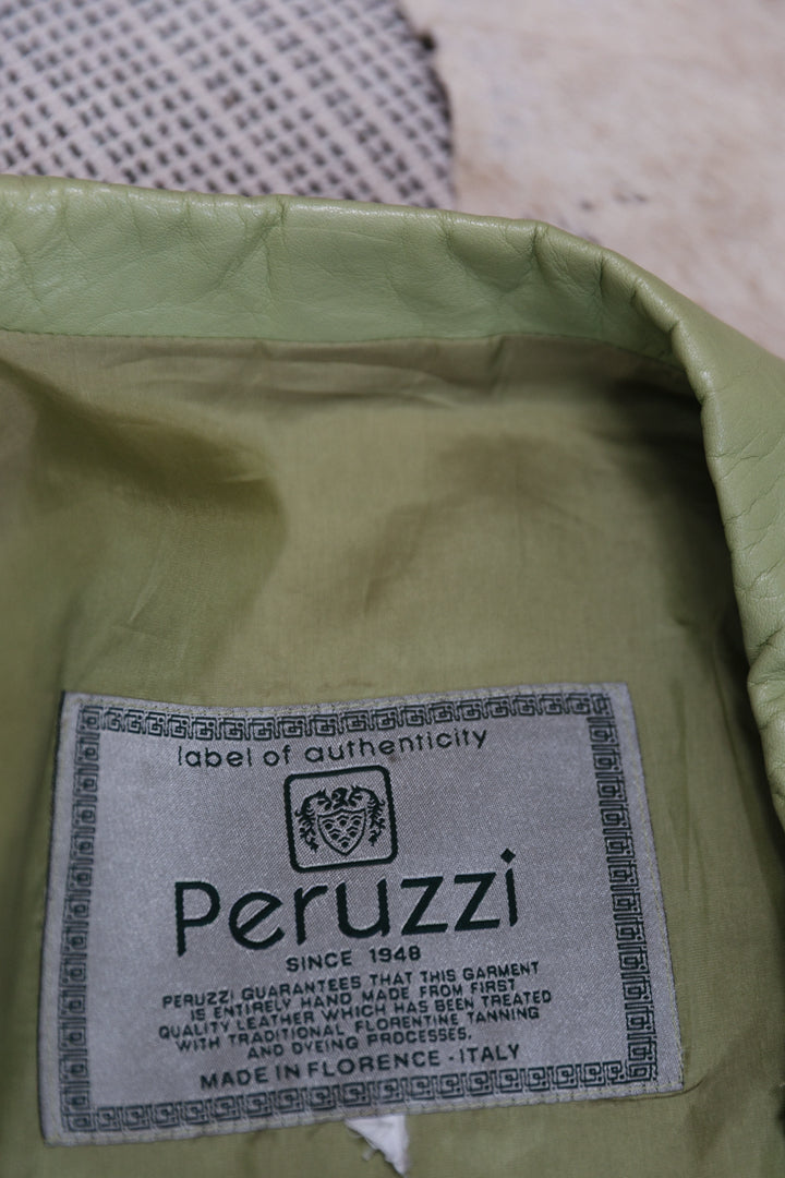 90's Italian Sage Green Leather Zip Jacket