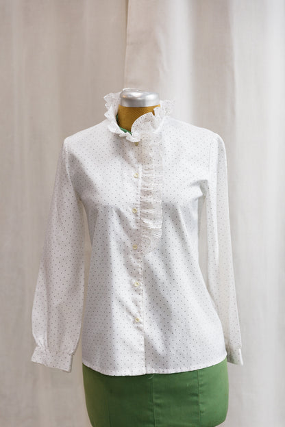 80's French Polka Dot Ruffle Blouse