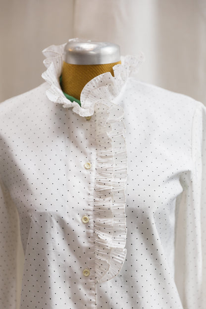 80's French Polka Dot Ruffle Blouse