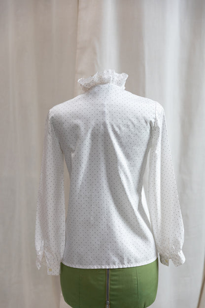 80's French Polka Dot Ruffle Blouse