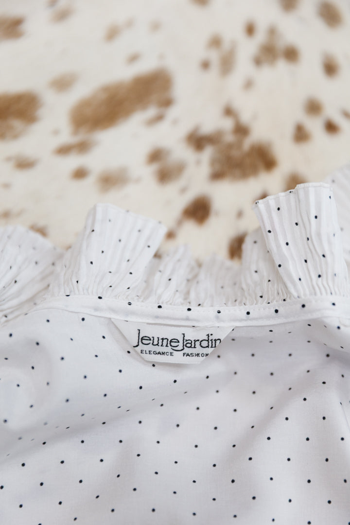 80's French Polka Dot Ruffle Blouse