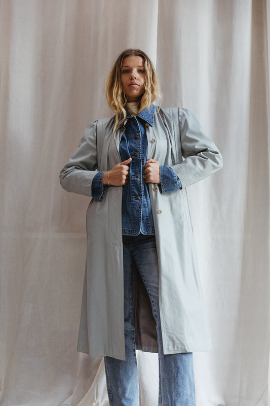 60’s Baby Blue Leather Trench Coat