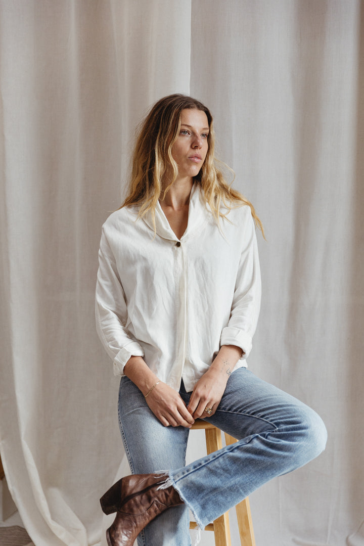 80's Gianni Versace Drape Neck Collar Blouse